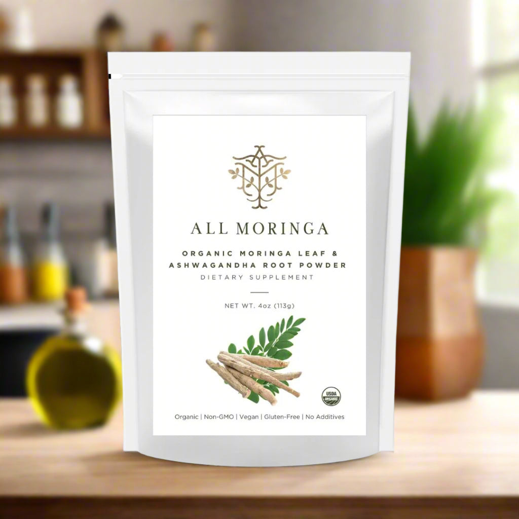 Organic Moringa & Ashwagandha Powder – Adaptogenic Superfood for Stress & Energy 4oz USDA Organic, Non-GMO-2