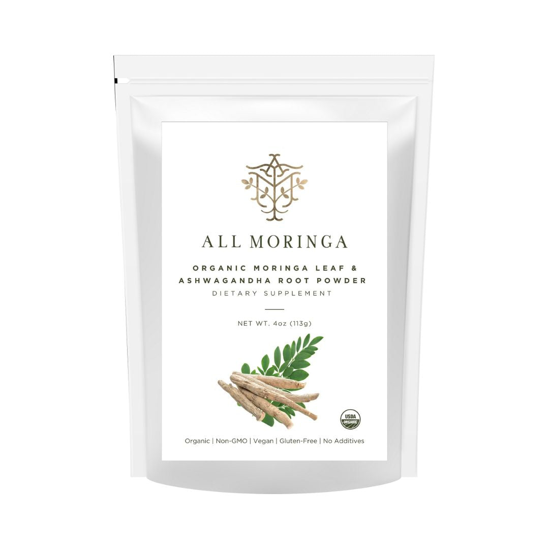 Organic Moringa & Ashwagandha Powder – Adaptogenic Superfood for Stress & Energy 4oz USDA Organic, Non-GMO-0
