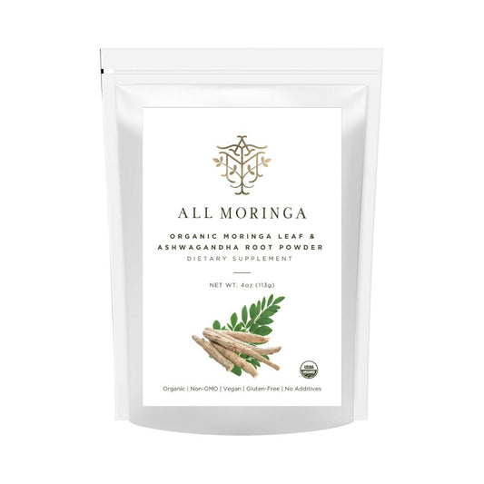 Organic Moringa & Ashwagandha Powder – Adaptogenic Superfood for Stress & Energy 4oz USDA Organic, Non-GMO-0