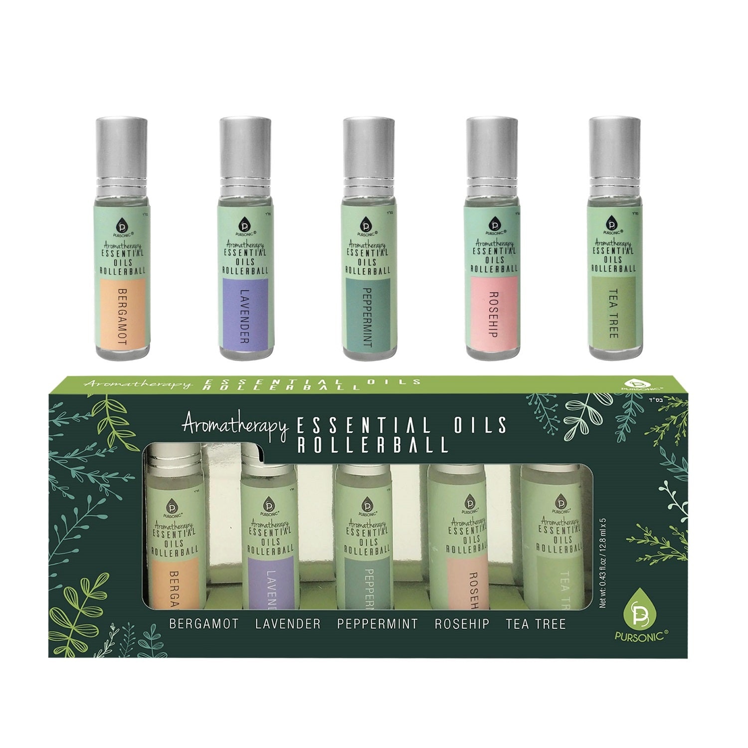 Aromatherapy Essential Oils Rollerballs (Bergamot, Lavender, Peppermint, Rosehip, Tea Tree)-1