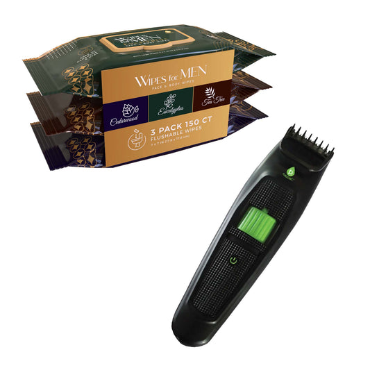 Pursonic Men’s Refresh & Groom Kit: Cedarwood, Tea Tree & Eucalyptus Wipes + Rechargeable Beard & Body Trimmer-0