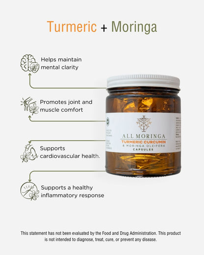 Premium Organic Turmeric Curcumin 95% Curcuminoids, Moringa Isothiocyanates & Black Pepper Piperine Extract, Vegan Capsules in a Glass Jar (Month Supply)-2
