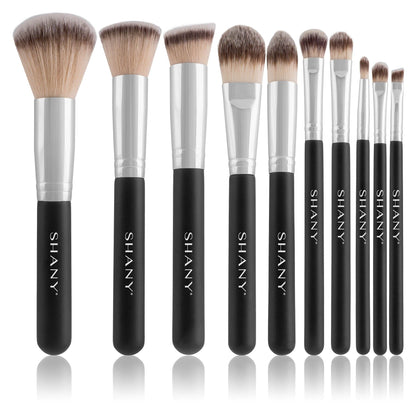 Black OMBRE Pro 10 PC Essential Makeup Brush Set with Travel Pouch-4