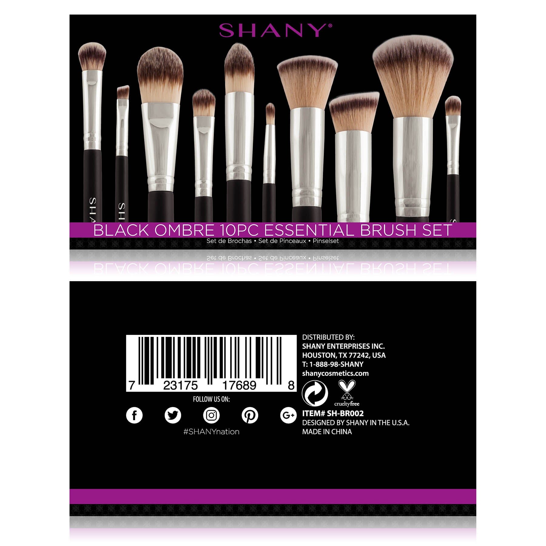 Black OMBRE Pro 10 PC Essential Makeup Brush Set with Travel Pouch-2