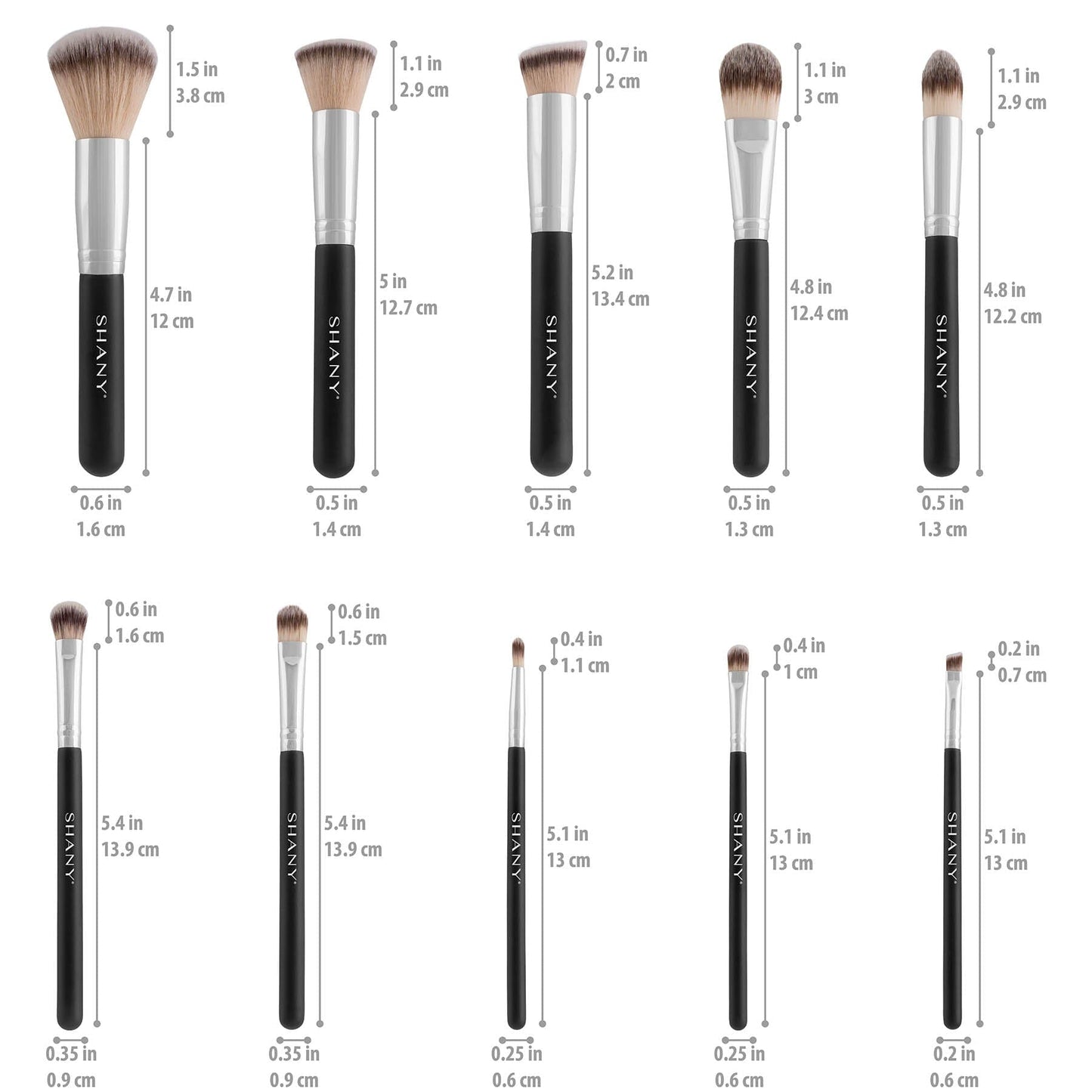 Black OMBRE Pro 10 PC Essential Makeup Brush Set with Travel Pouch-3
