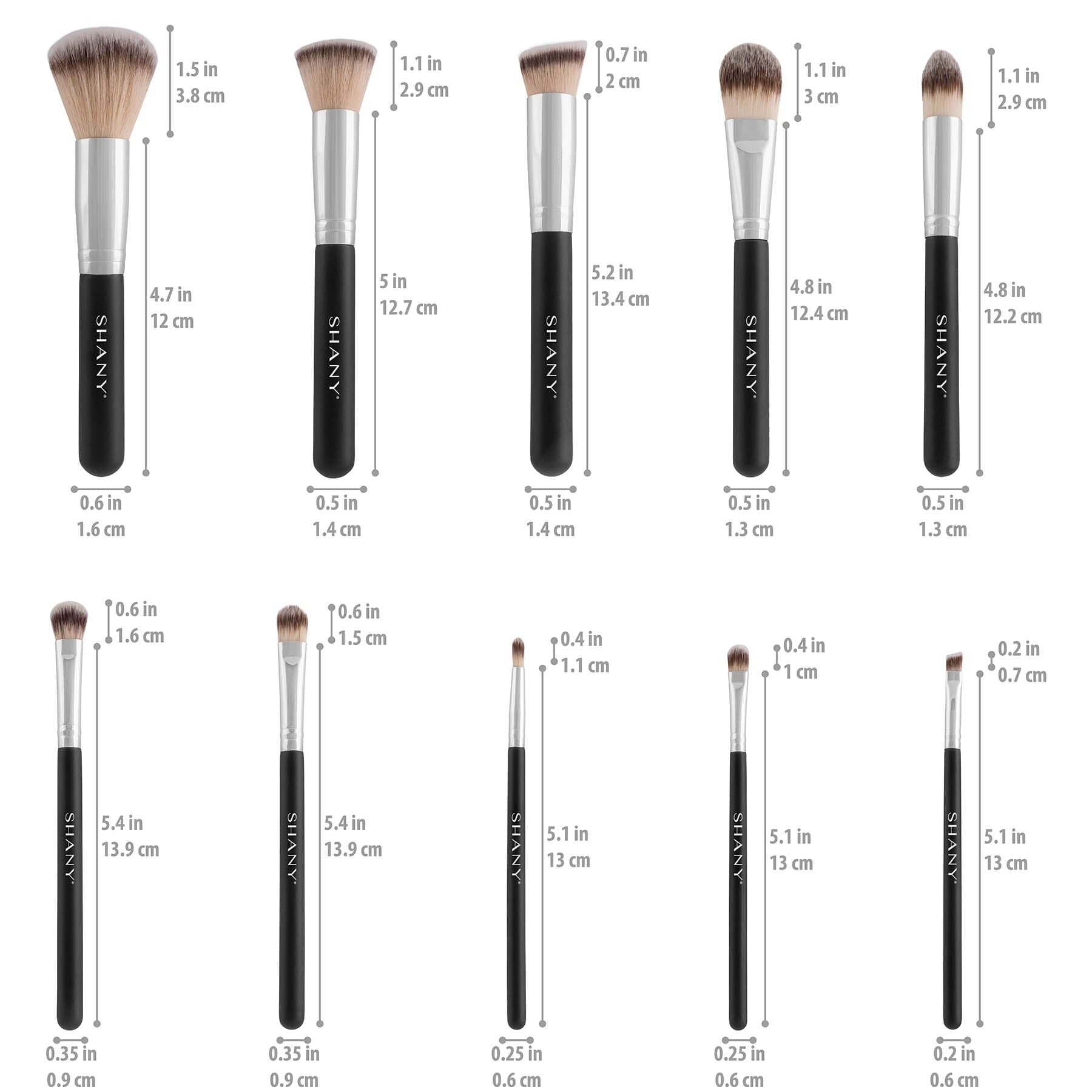 Black OMBRE Pro 10 PC Essential Makeup Brush Set with Travel Pouch-3