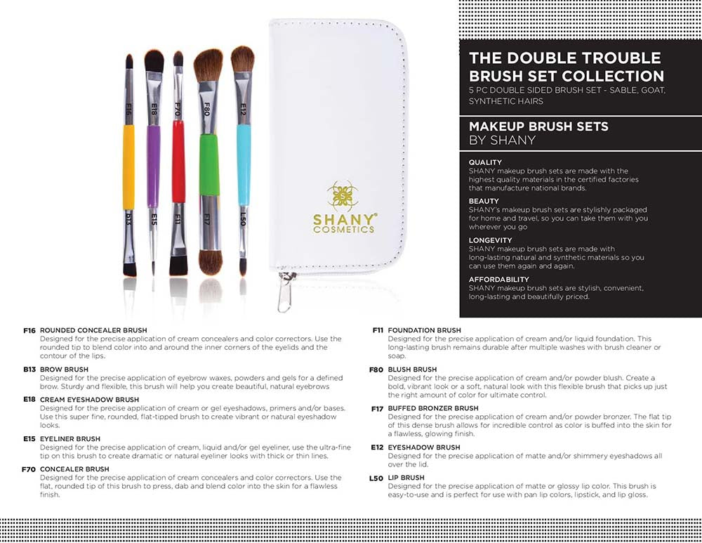 THE DOUBLE TROUBLE - 5 PC Double Sided Essential Brush Set with Travel Pouch-3