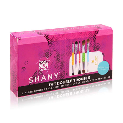 THE DOUBLE TROUBLE - 5 PC Double Sided Essential Brush Set with Travel Pouch-4
